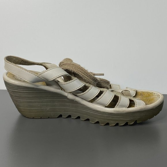 Fly London Yito Leather Lace-Up Wedge Sandals - Picture 2 of 8